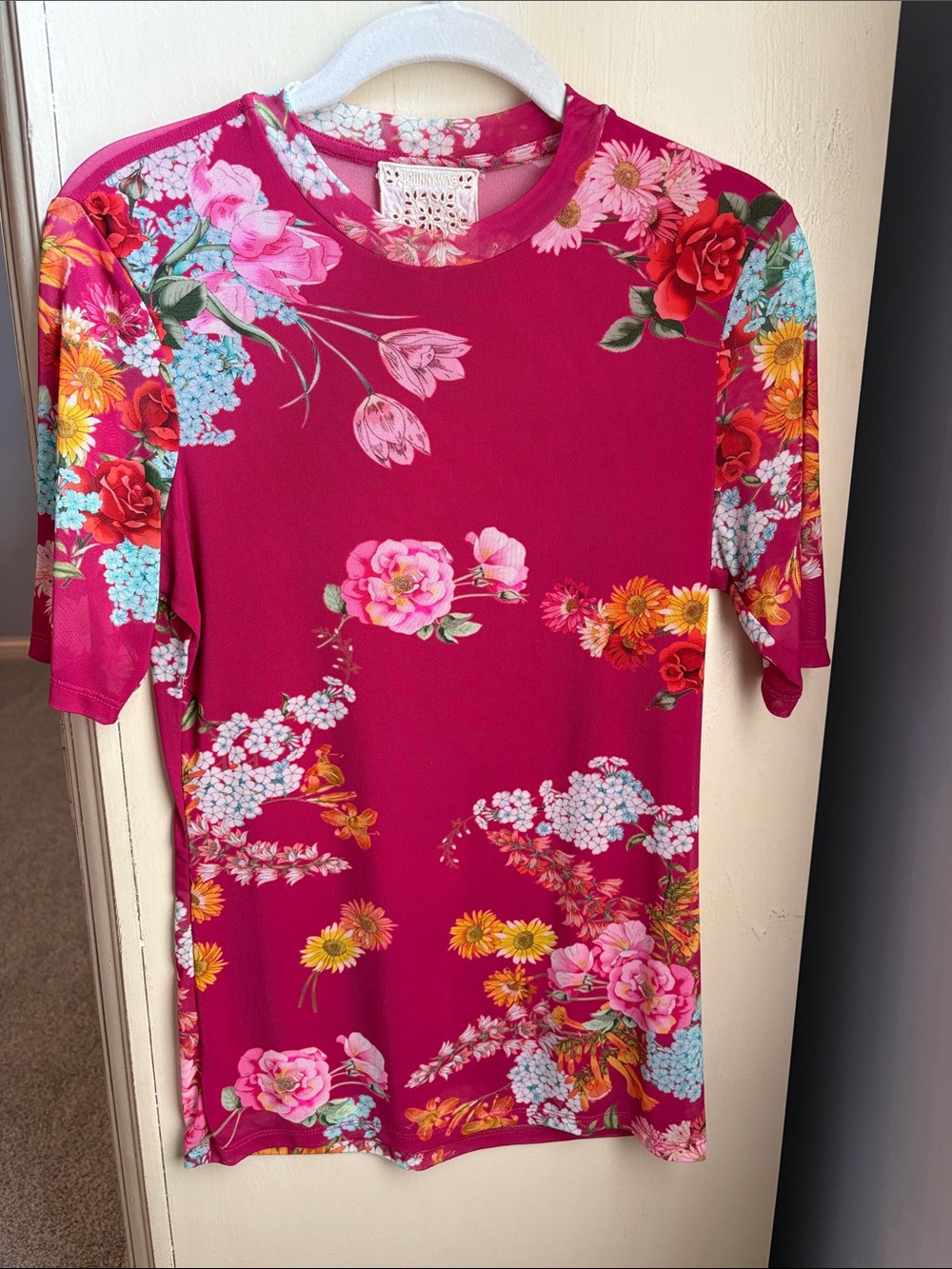 Johnny Was floral sheer top